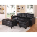 Black Bonded Leather Match Sectional Sofa with Ottoman I620