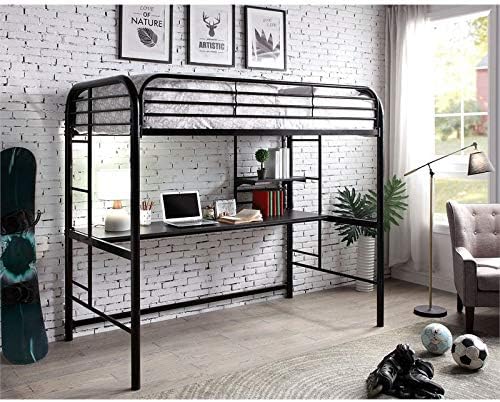 Black Metal Twin Over Workstation Bunk Bed P317433