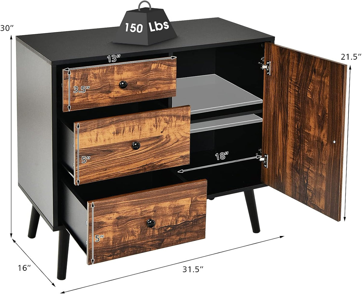 Storage Cabinet Buffet Sideboard with 3 Drawers and Adjustable Shelf D88662