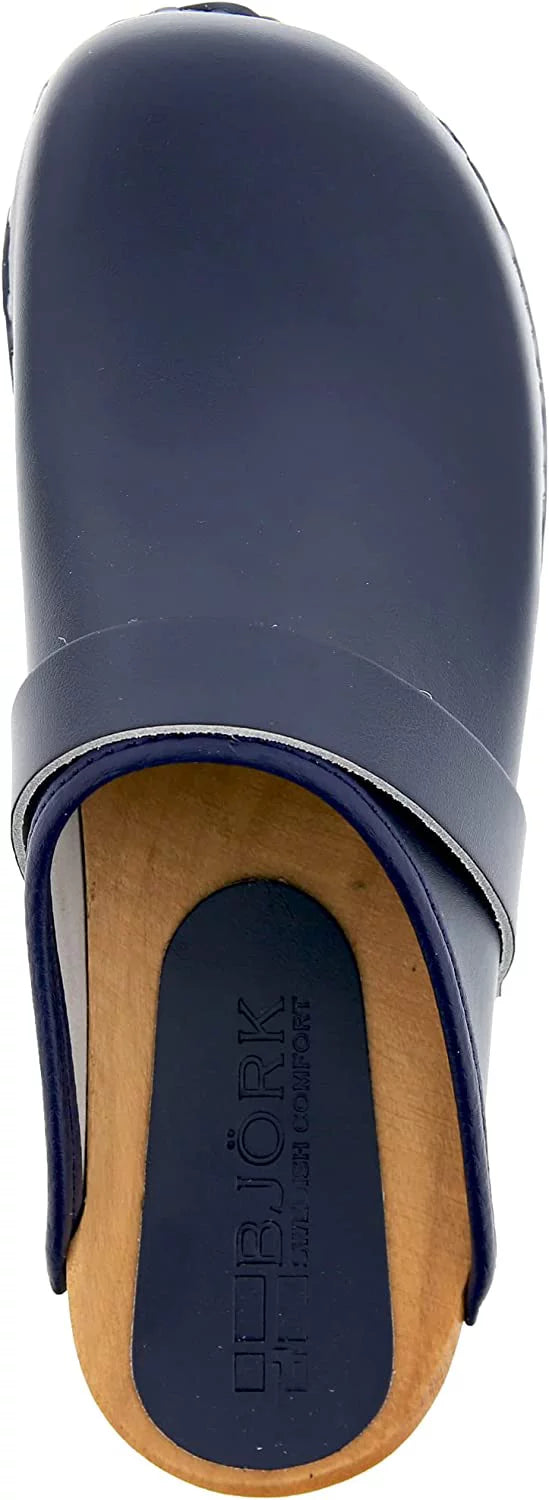Navy Leather Open Back Clogs V85121
