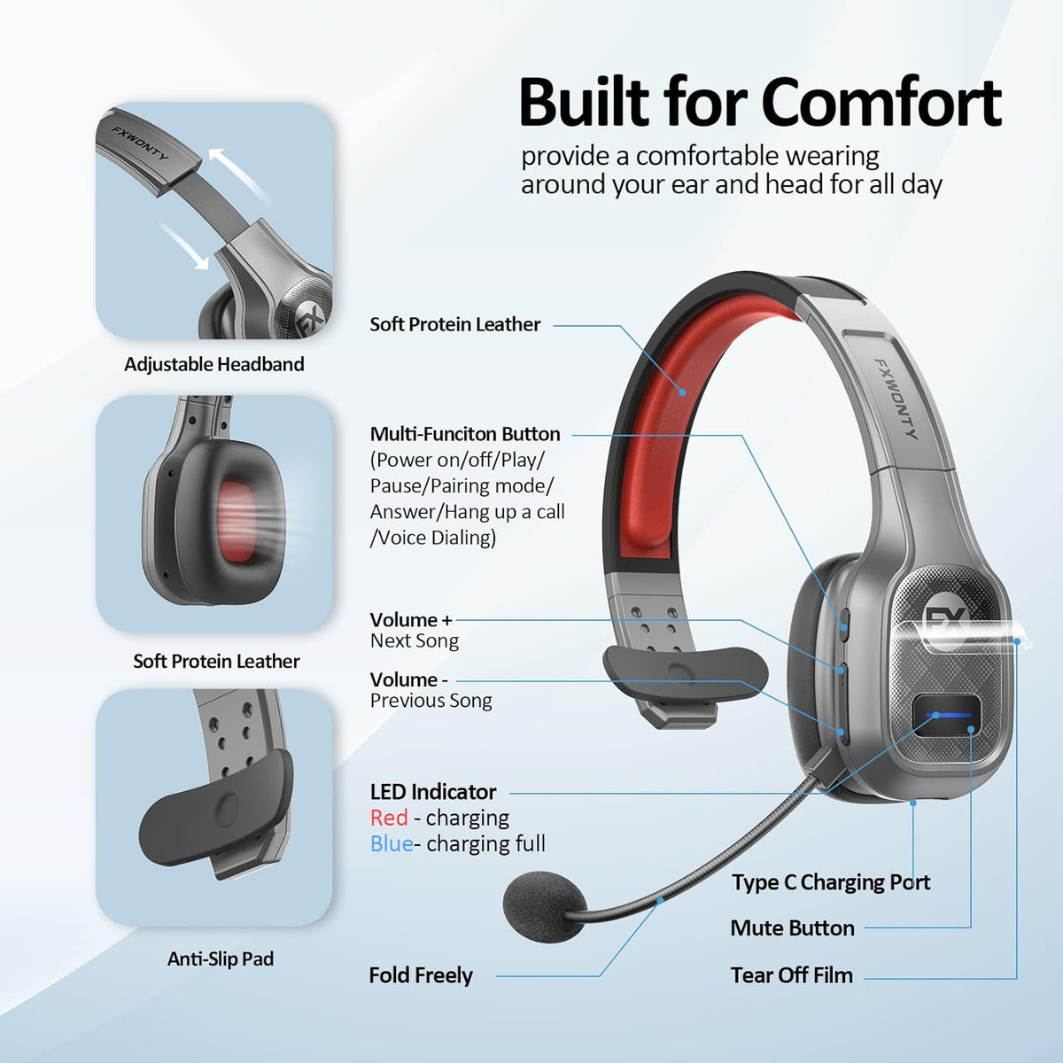 Bluetooth Headset with Microphone Noise Canceling W39256