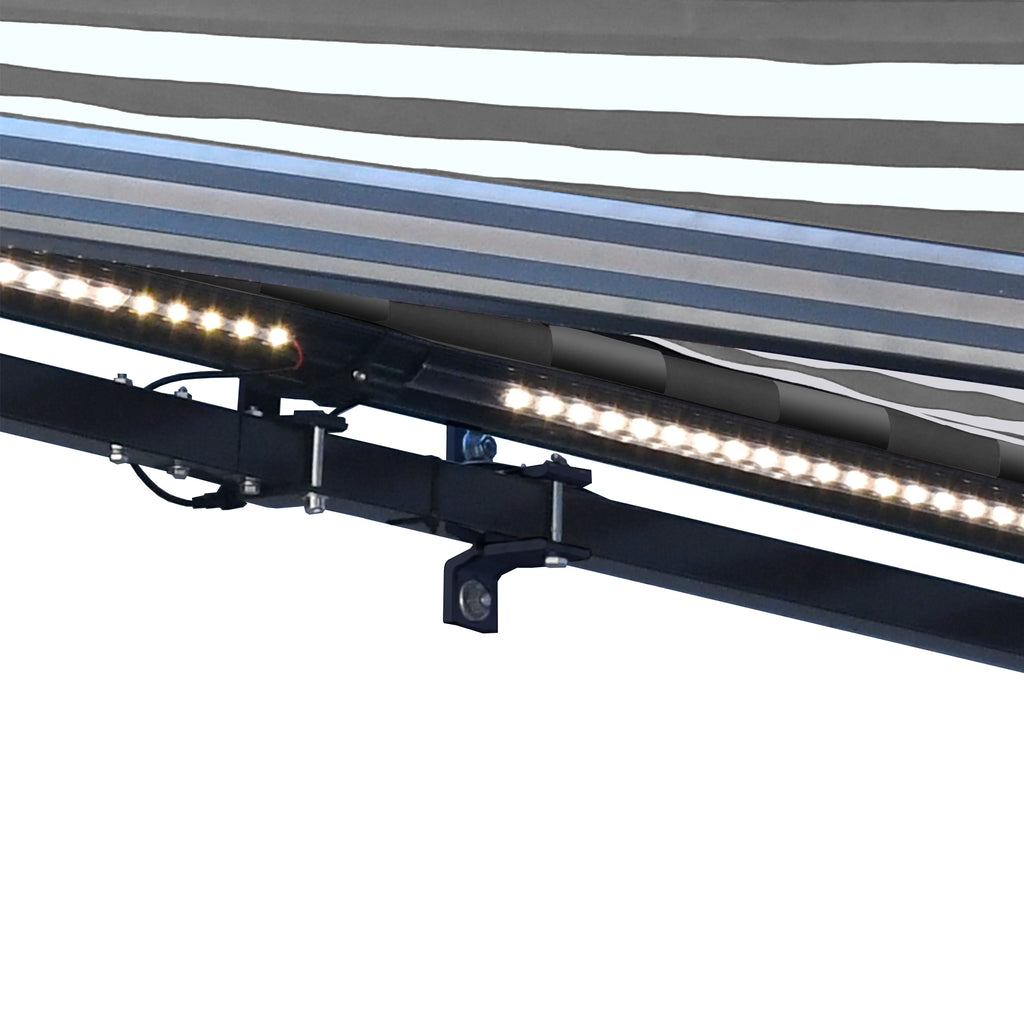 Grey White Striped Motorized Retractable Patio Awning U40844