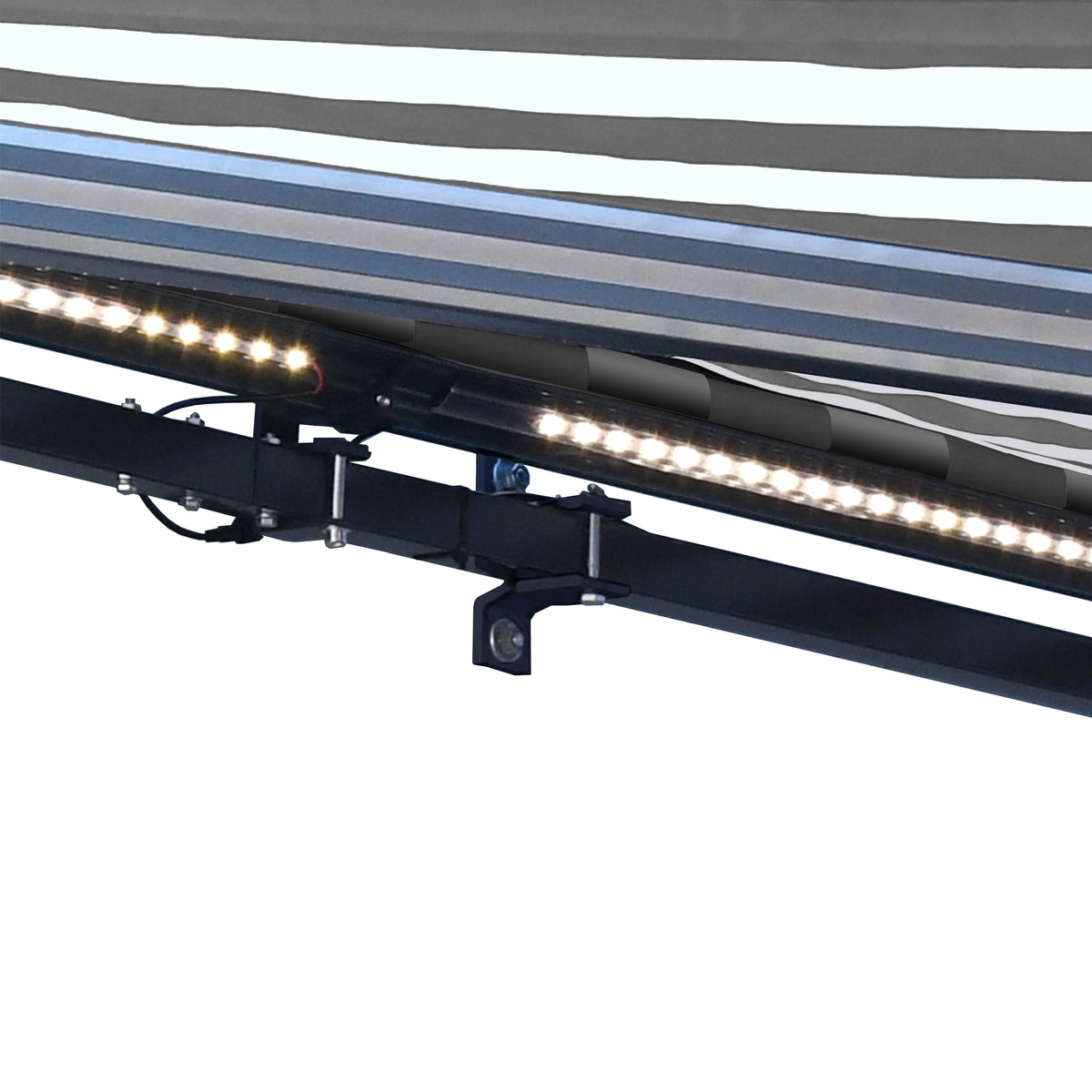 Grey White Striped Motorized Retractable Patio Awning U40844