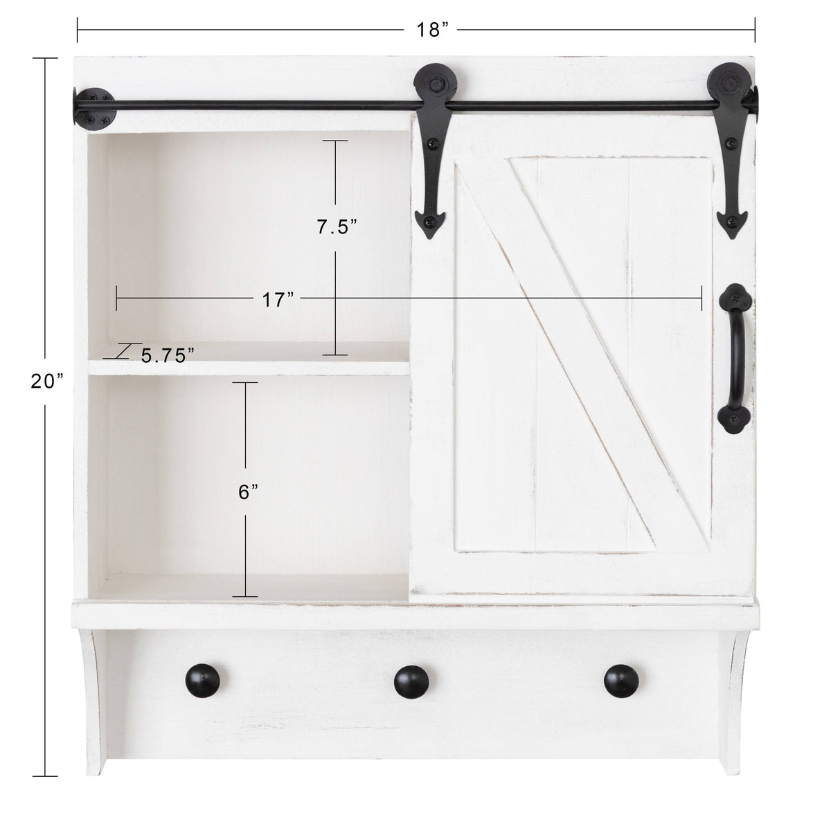 White Decorative Farmhouse Cabinet Wall Organizer with Sliding Barn Door and 3 Knobs T837324