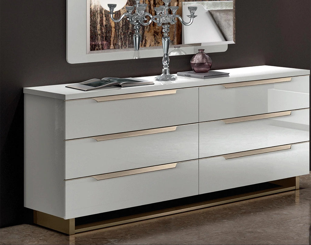 Glossy White 6 Drawer Double Dresser S259436