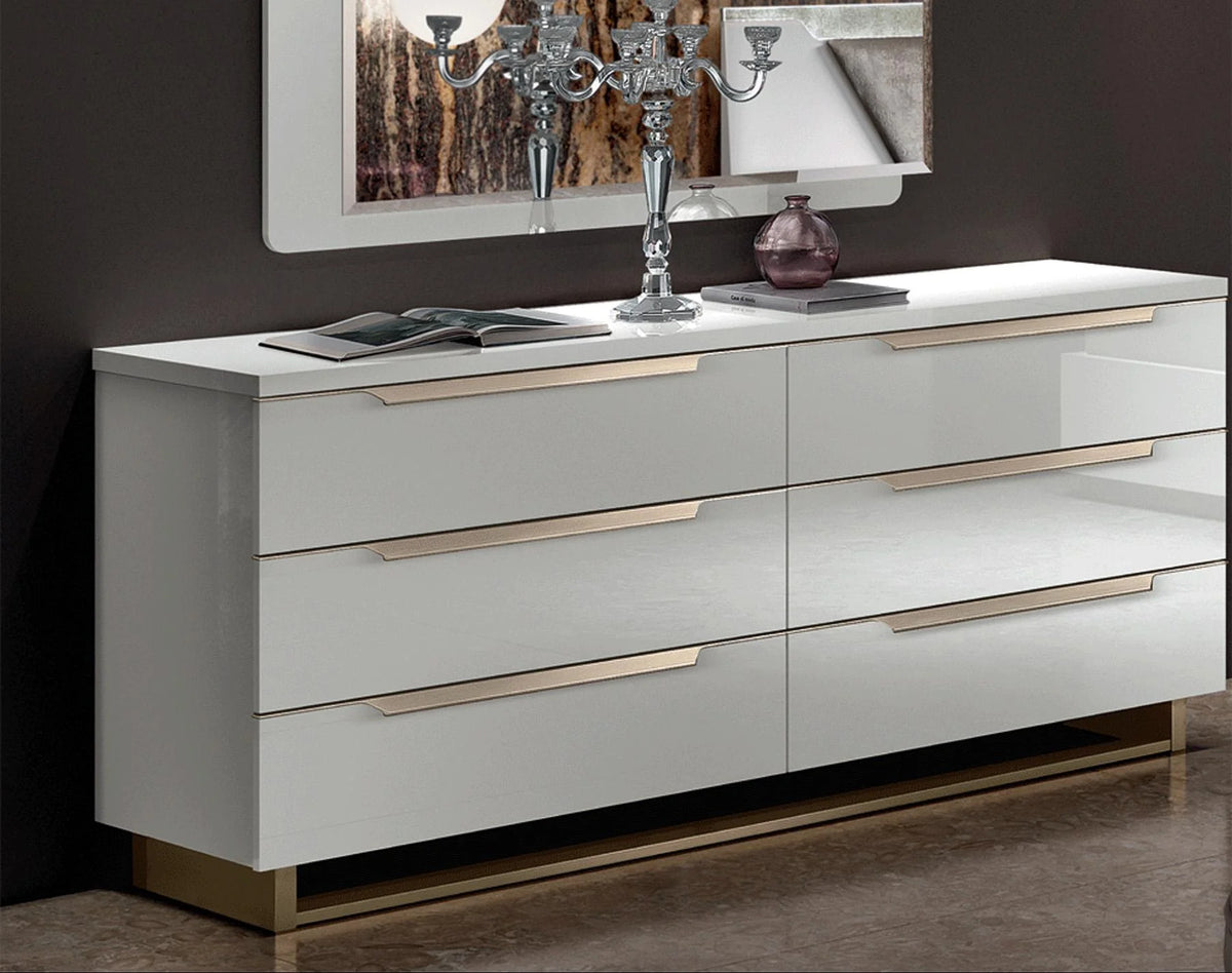 Glossy White 6 Drawer Double Dresser S259436