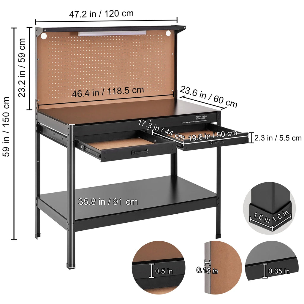 48x24" Steel Workbench with Pegboard and Power Outlets J489392