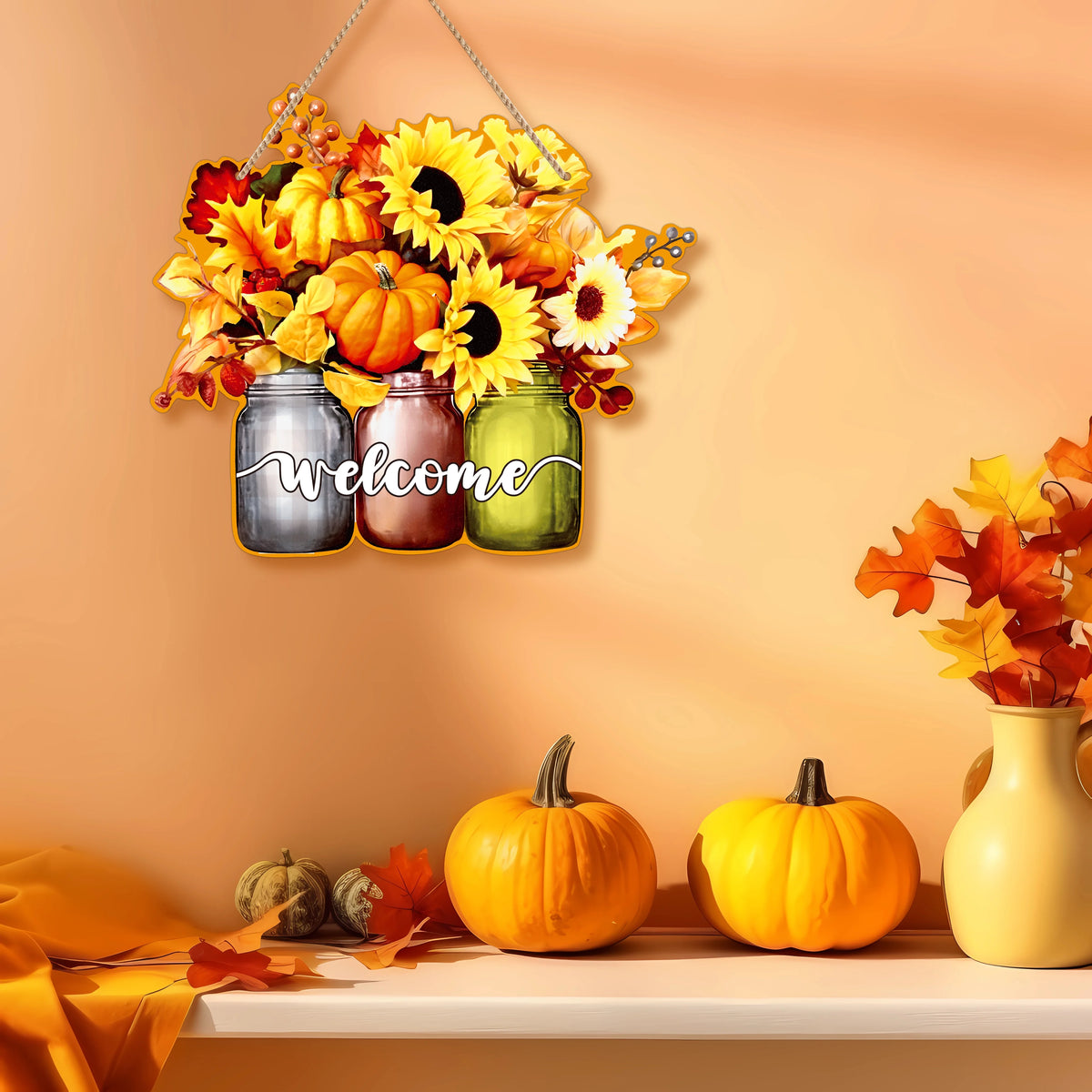 Autumn Fall Welcome Sign Wreath for Front Door Decorations B680065