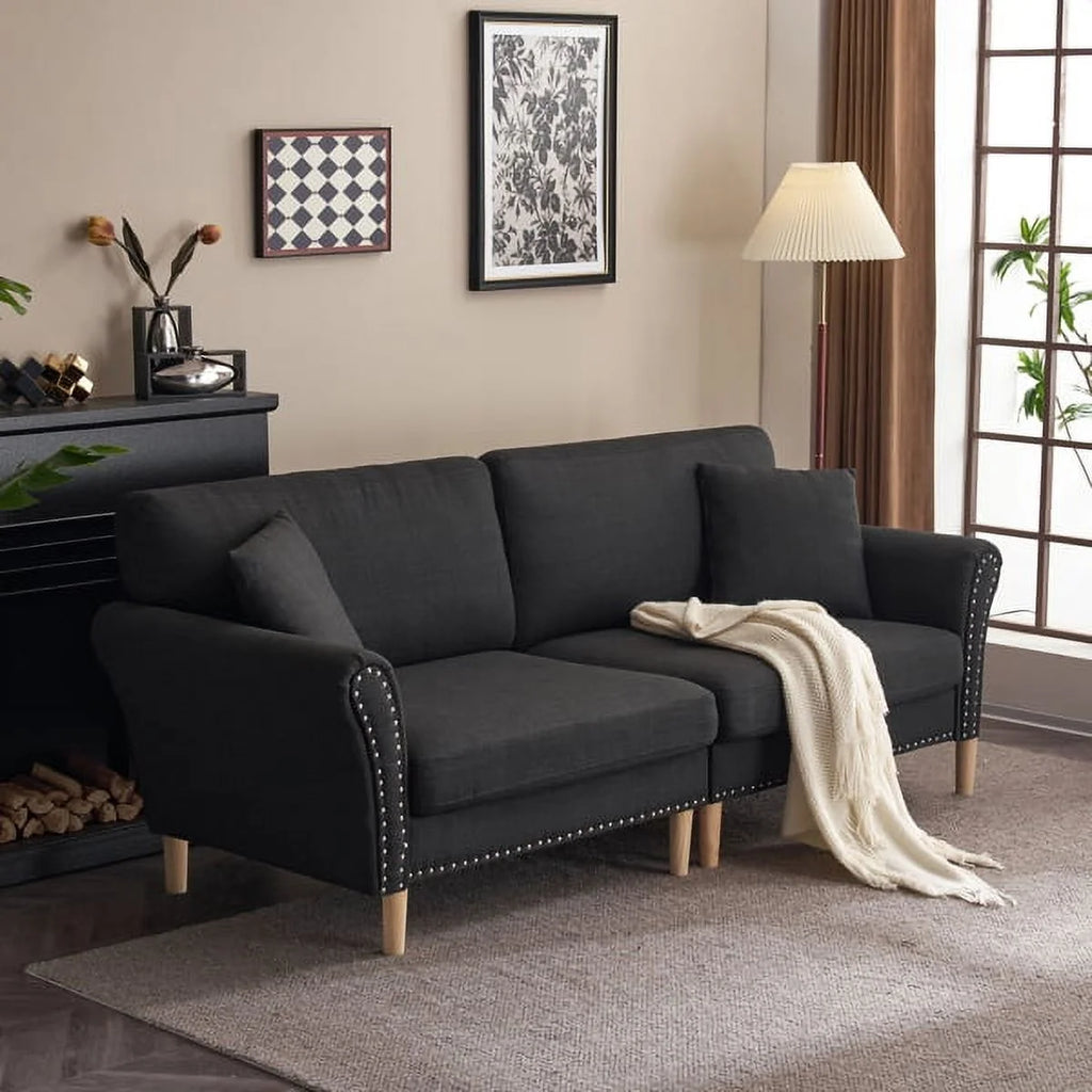 Black Upholstered 2-Seat Sofa with 2 Pillows F879