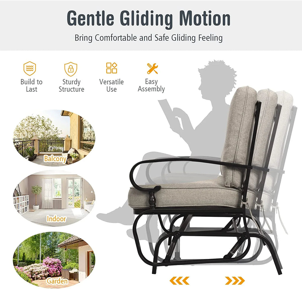 Beige Outdoor Glider Bench with Cushions Y95009