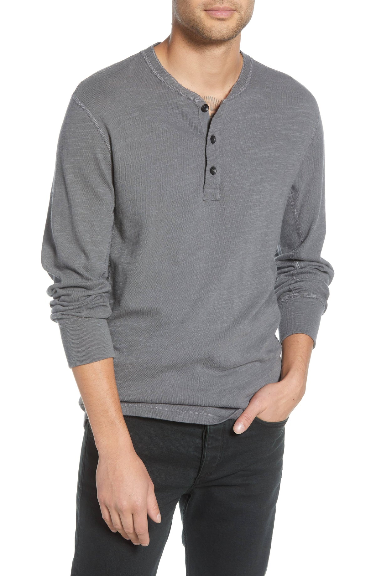Grey Cotton Henley A6540