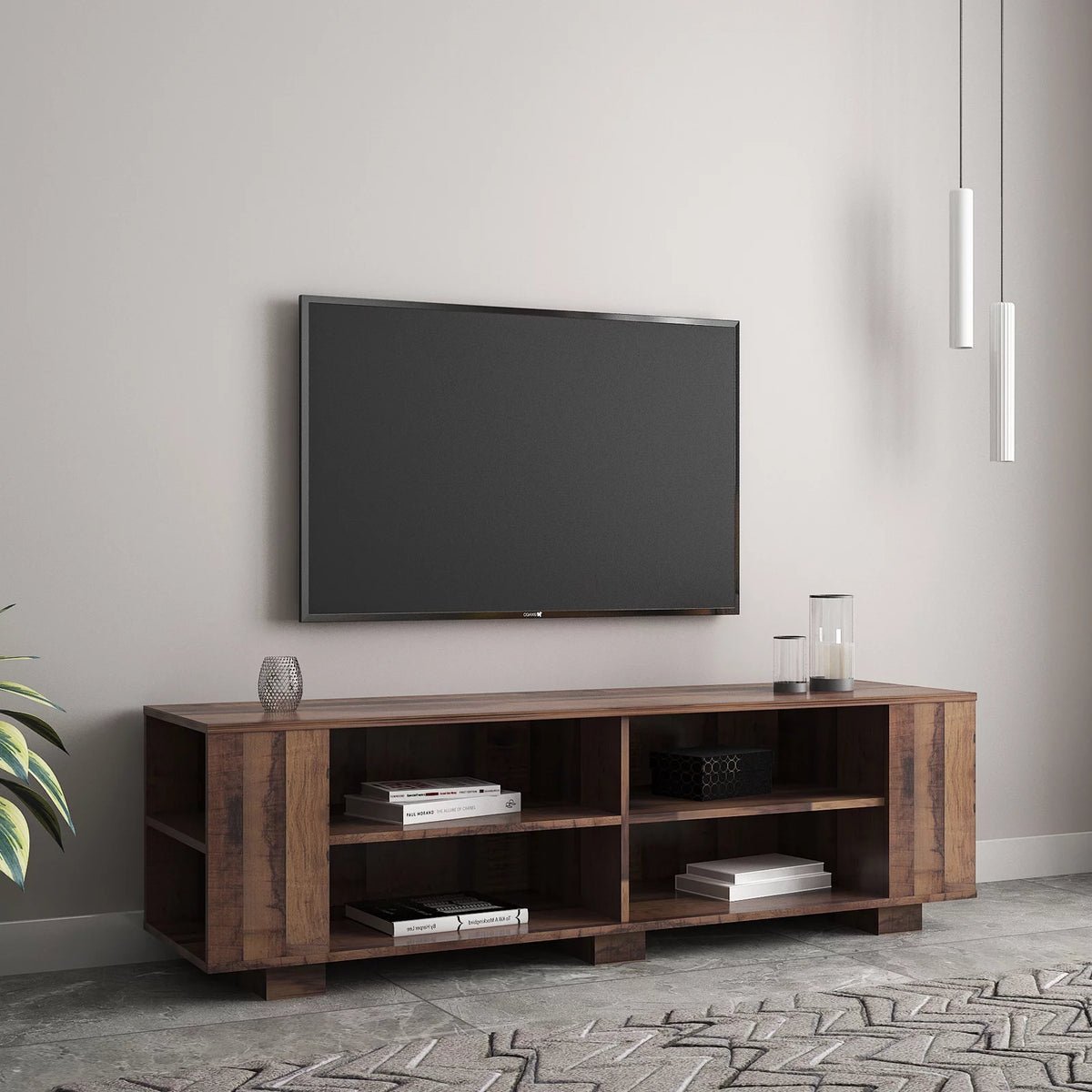 Brown TV Stand with 8 Open Shelves Z6939