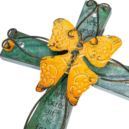 Wooden Wall Cross with Metal Butterfly F265