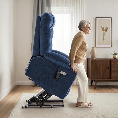 Navy Blue Fabric Power Lift Recliner Chair Y46739