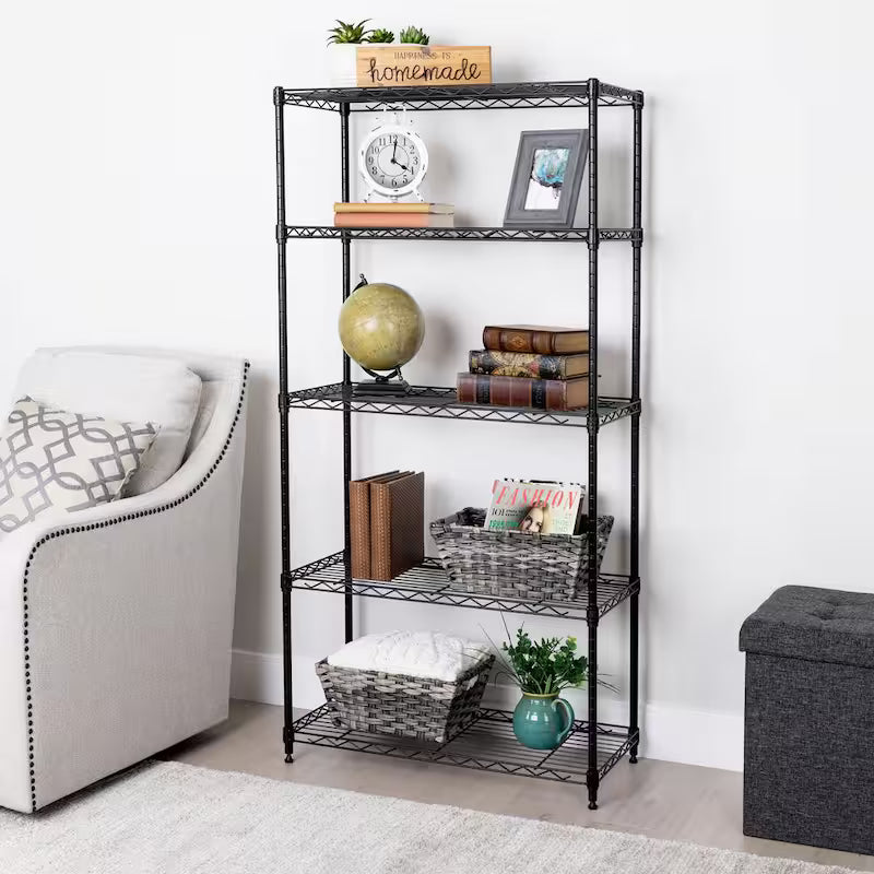 5-Tier Steel Wire Shelving System in Black V362589