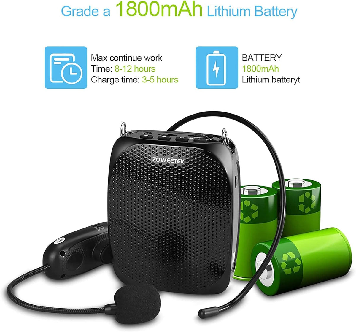 10W Portable Rechargeable Voice Amplifier with UHF Wireless Microphone Headset J920793