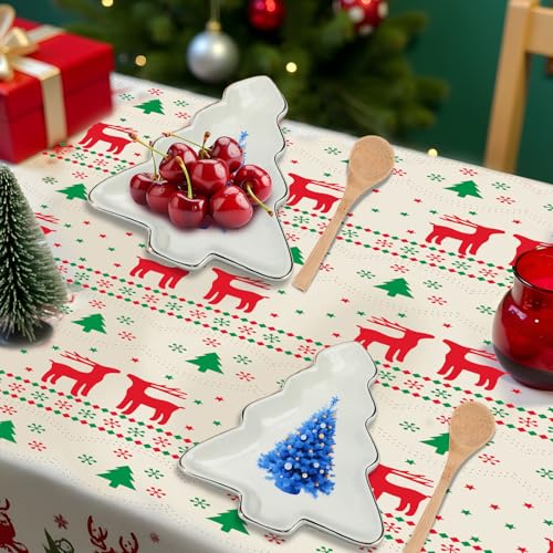 2 Pcs Christmas Dinner Platter Ceramic Serving Dishes with Wooden Spoon Serving Platters Bowl N590