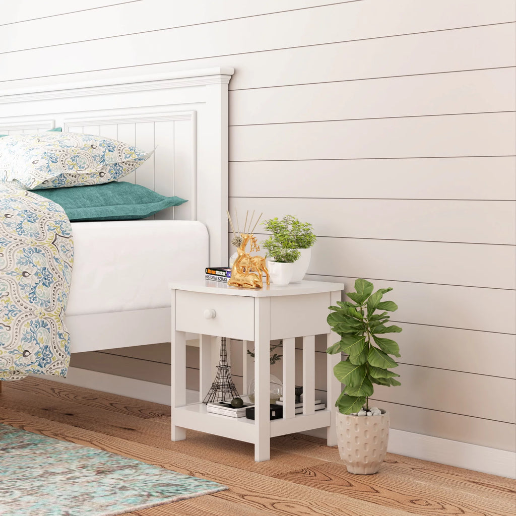 White 1 Drawer Solid Wood Side Table X977