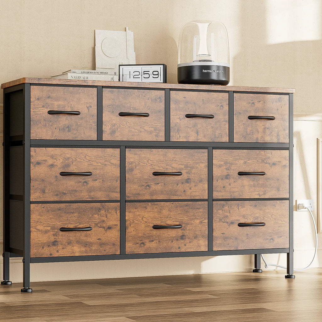 Brown 10 Drawer Fabric Dresser TV Stand Z197560