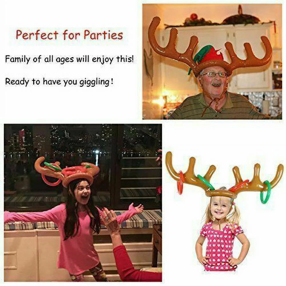 Inflatable Reindeer Antler Hat & Toss Ring Christmas Party Game Toys Q76430