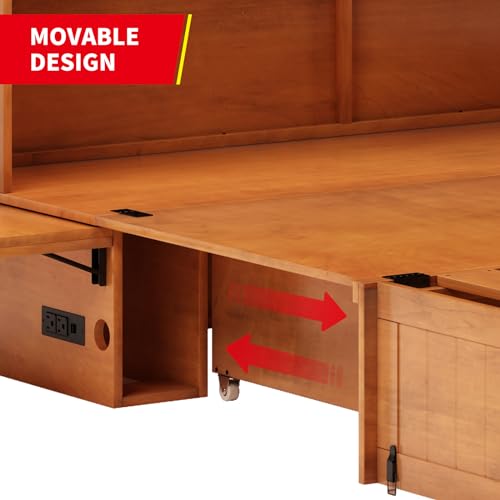 Queen Size Murphy Bed with Charging Station, Folding Foam Mattress (Cherry) U29110