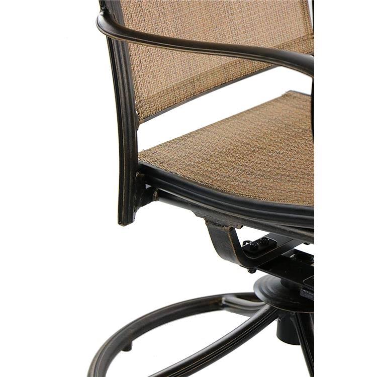 Beige 3-Piece Bistro Set with 2 Sling Swivel Rockers and Cast-Top Table A382