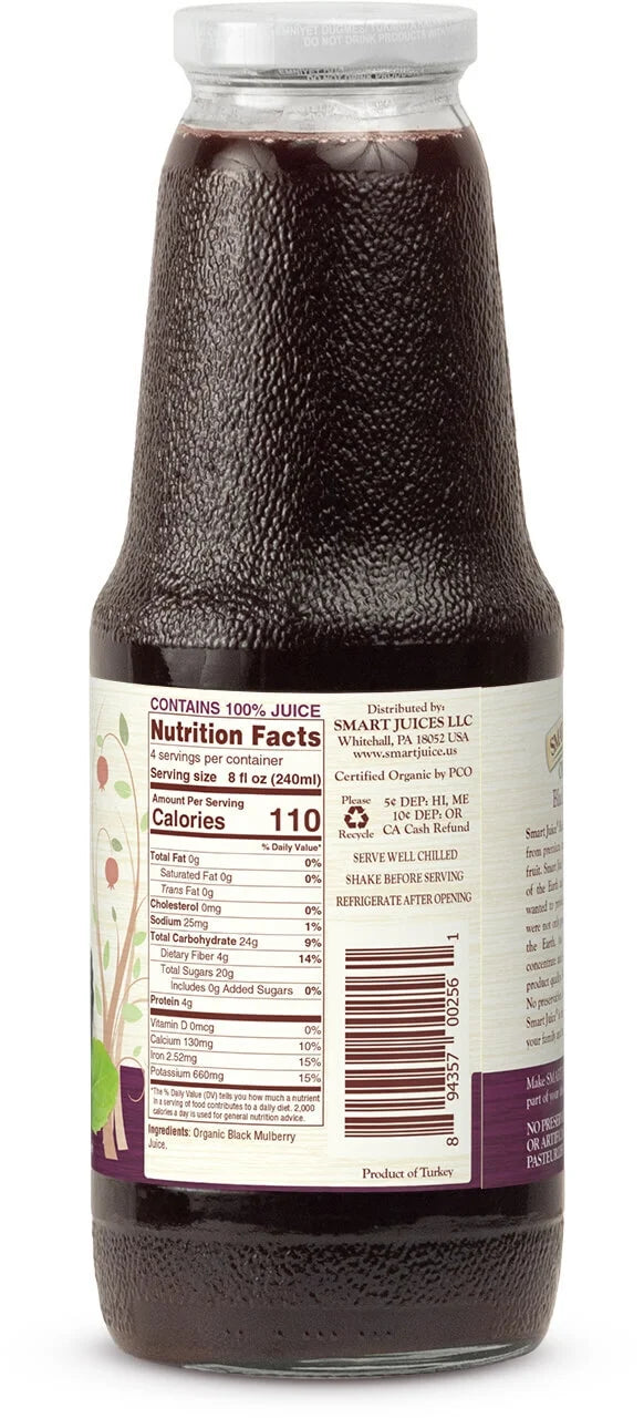 6 Pack Organic Black Mulberry Juice 33.8 Fl Oz W551