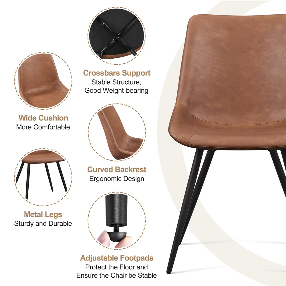 Brown Faux Leather Dining Chairs with Metal Legs A3509