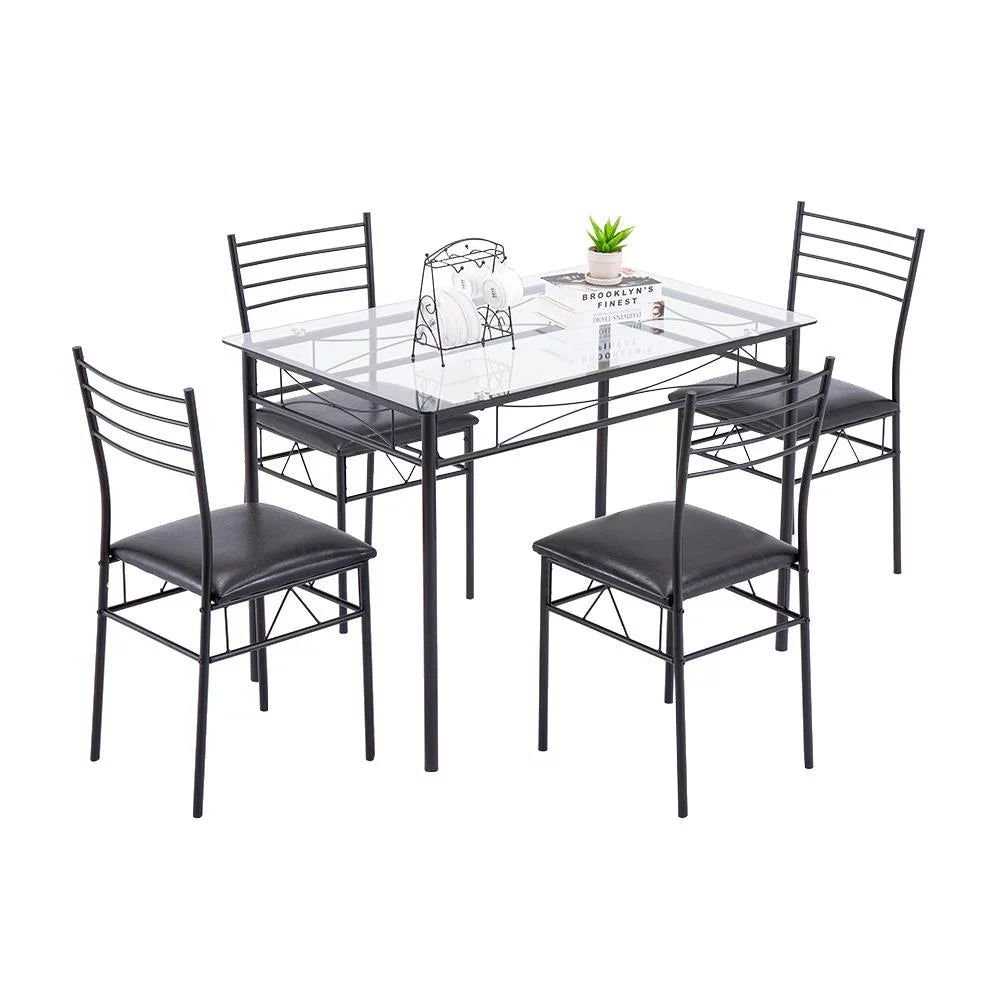 5 Pcs Black Glass Top Dining Set S492850