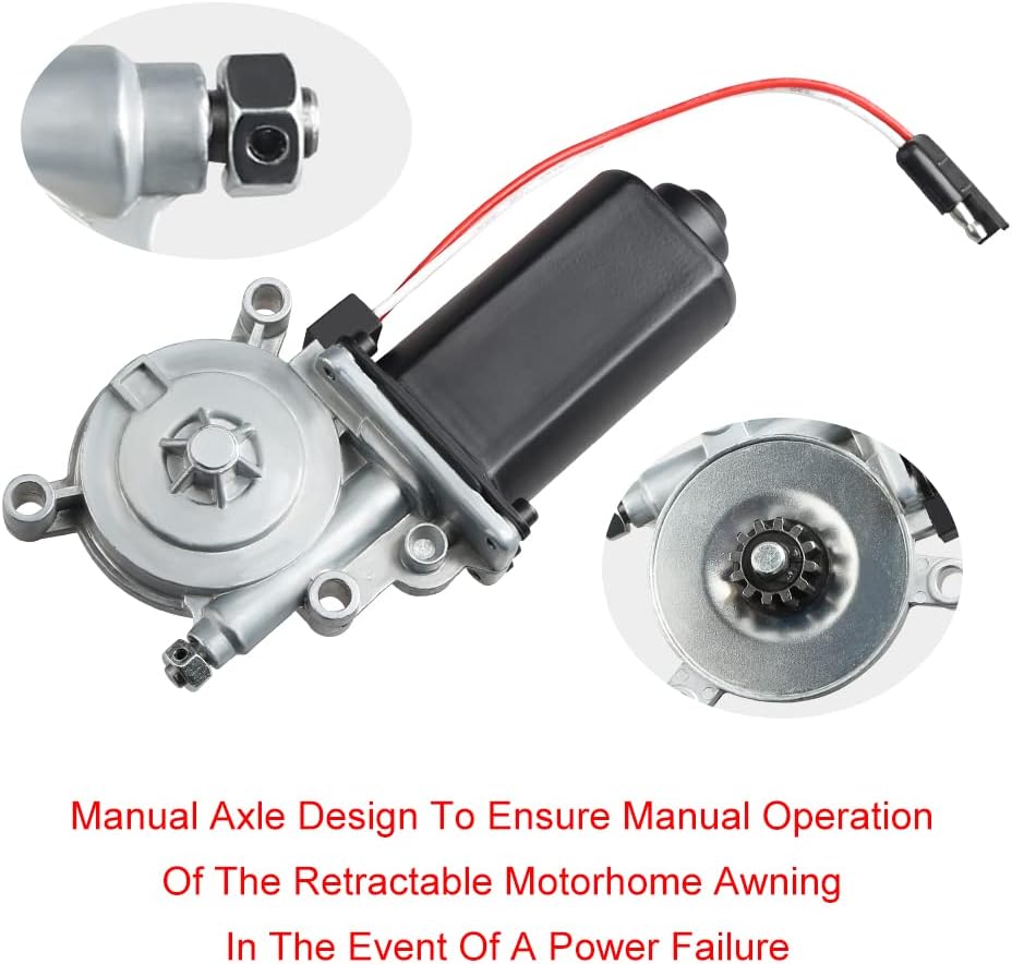 RV Awning Motor Replacement with Single 2-Way Connector, 12-Volt DC, 75-RPM G37855
