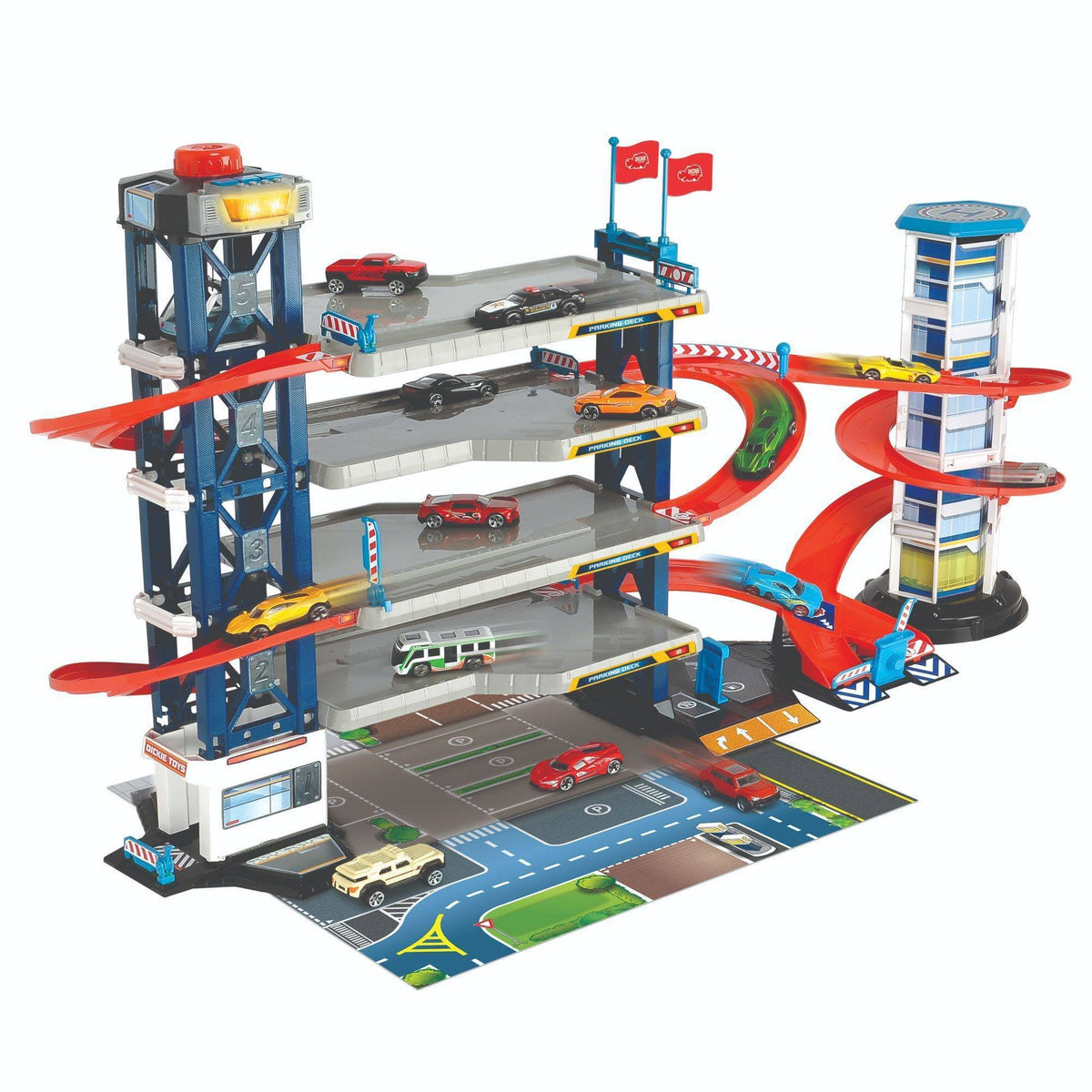 Parking Garage Playset with 4 Die-Cast Cars and Helicopter U678116