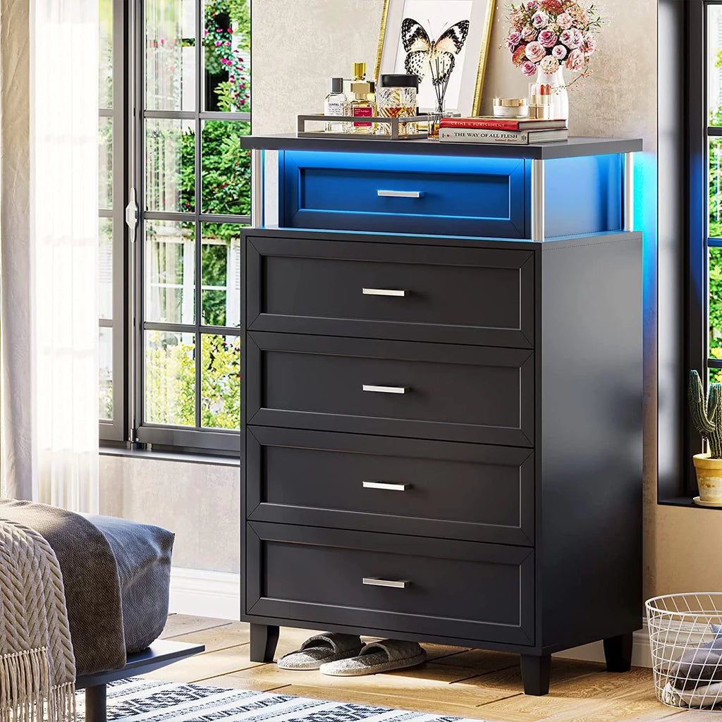 Black 5 Drawer Wood Dresser I958