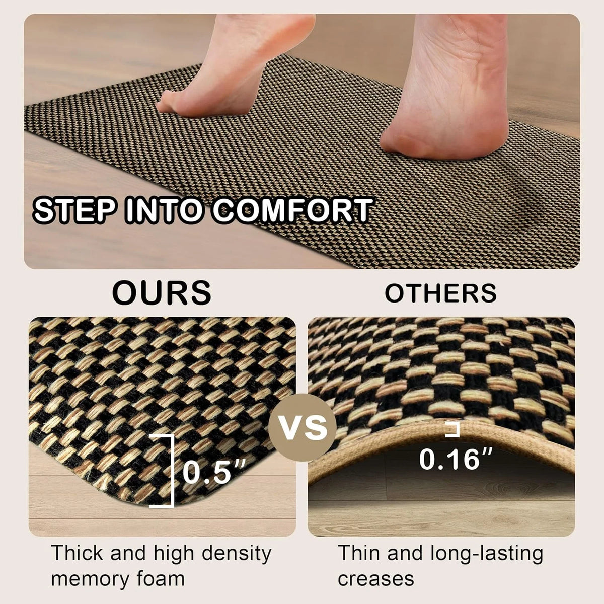 Black 17.3"x47" Anti-Fatigue Non Slip Kitchen Mat H638