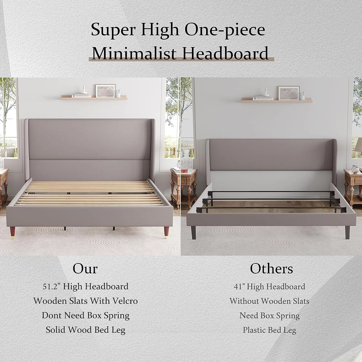King Size White Linen Upholstered Platform Bed with Wingback Headboard M400836