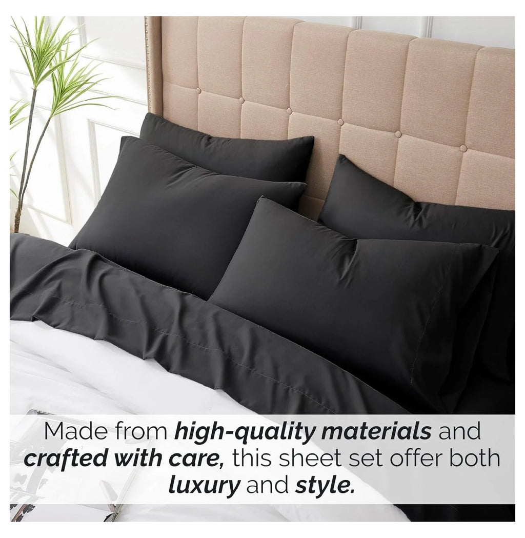 Black 6-Piece King Microfiber Bed Sheets Set with 21" Deep Fitted Sheet Q41113