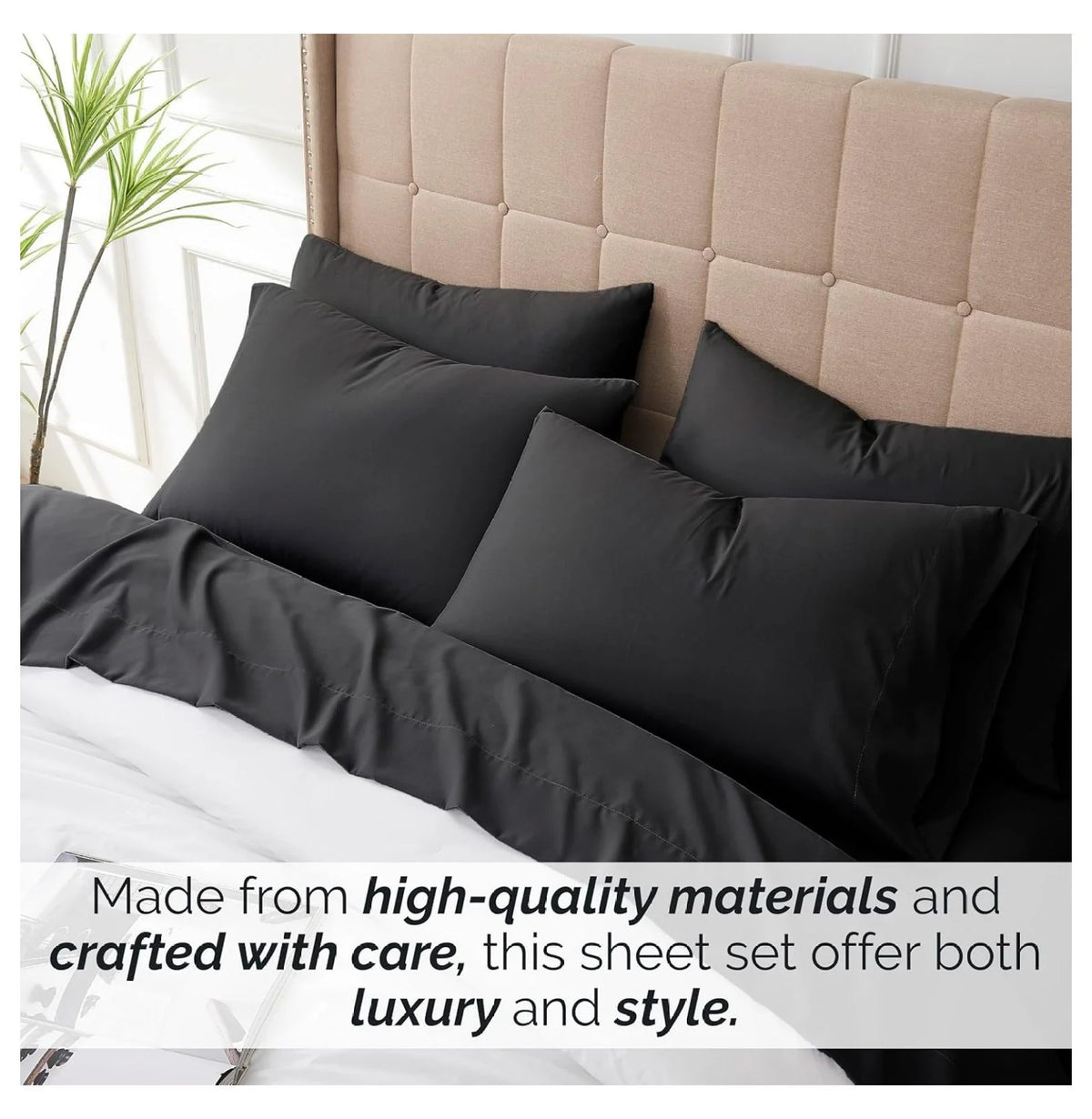 Black 6-Piece King Microfiber Bed Sheets Set with 21" Deep Fitted Sheet Q41113