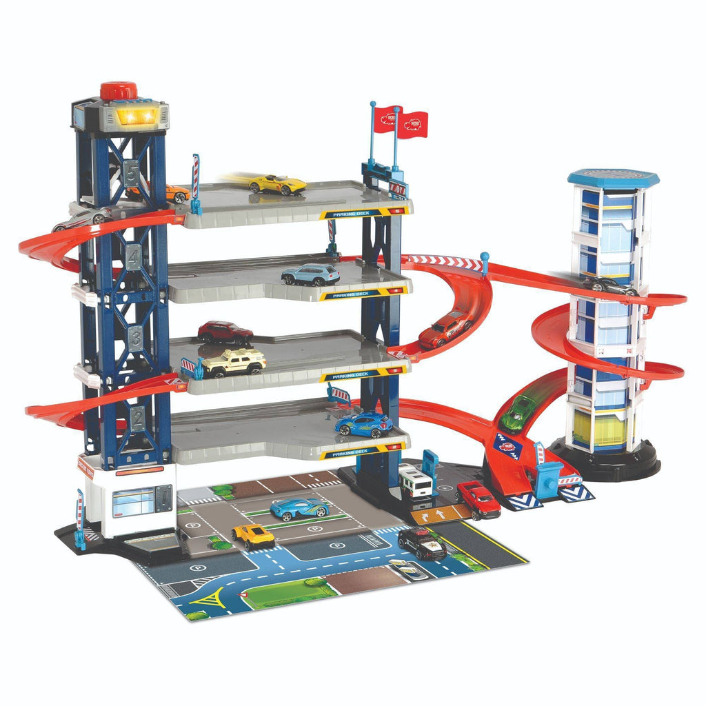 Parking Garage Playset with 4 Die-Cast Cars and Helicopter U678116