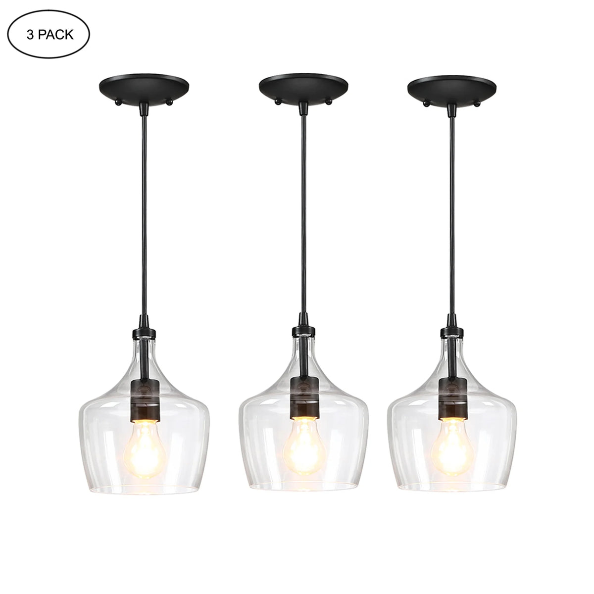 3-Pack Bronze Pendant Lighting with Glass Shade I66015