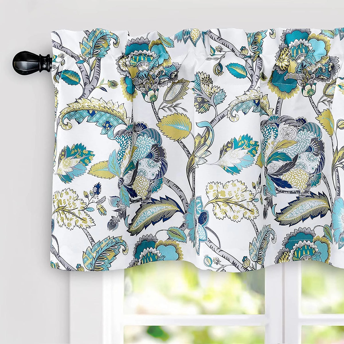Floral Leaves 18 Inch Length Room Darkening Valance 52x18 White Seafoam Gray 2 Pack P509