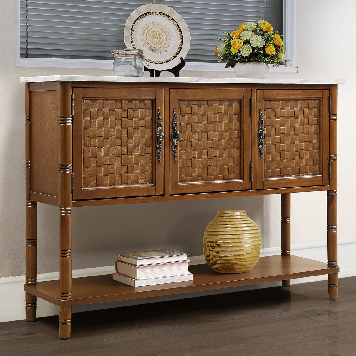 Oak Console Table with Storage O9118