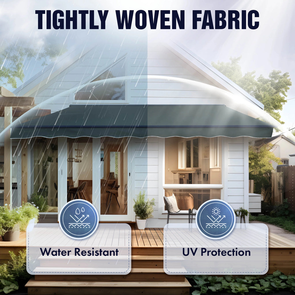 Grey White Striped Motorized Retractable Patio Awning U40844