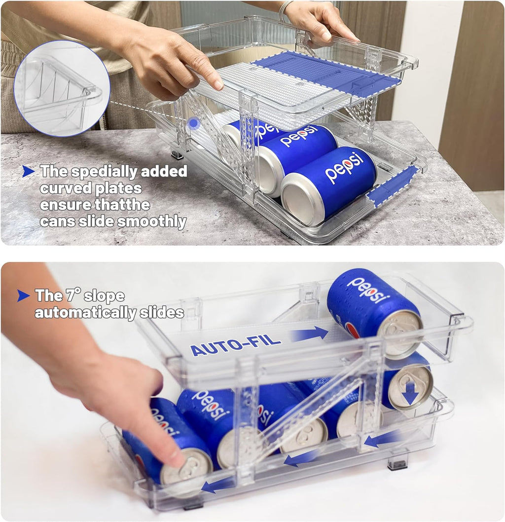 2 Pcs Clear Plastic Beverage Soda Can Organizer for Refrigerator G94856