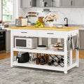 Solid Rubberwood Kitchen Island with Power Outlets, 2 Drawers & Open Shelves (Grey) F56362