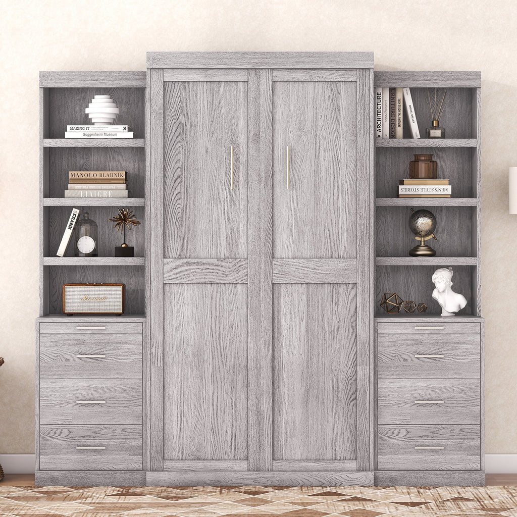 Twin Size Murphy Bed with Wardrobe and Drawers V678677
