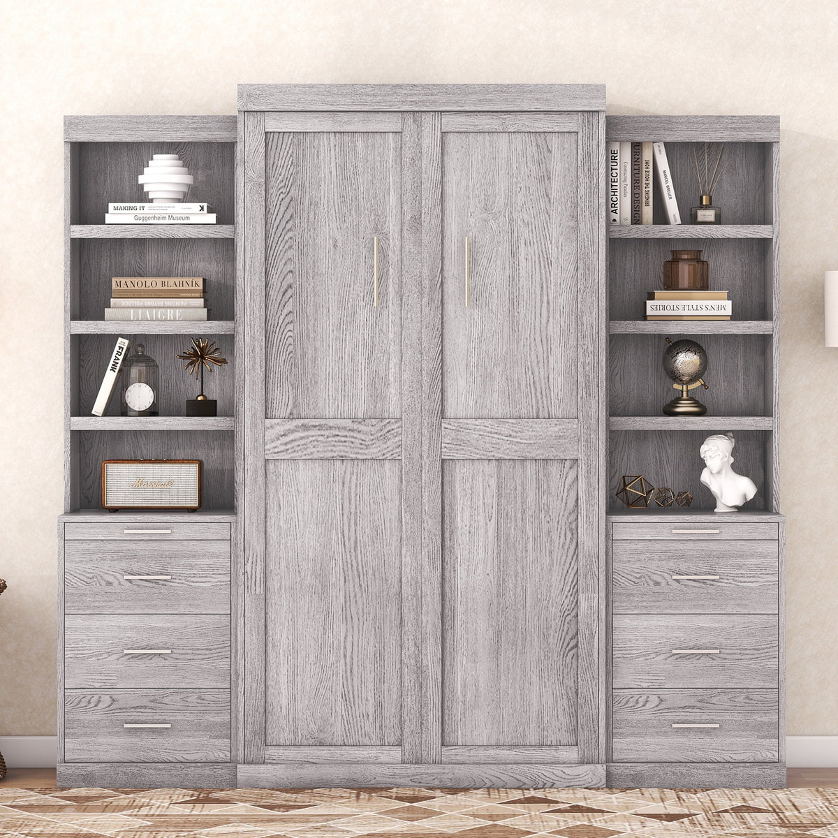 Twin Size Murphy Bed with Wardrobe and Drawers V678677