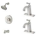 Brushed Nickel Tub and Shower Faucet and Two Single Hole Bathroom Faucets Set G588302