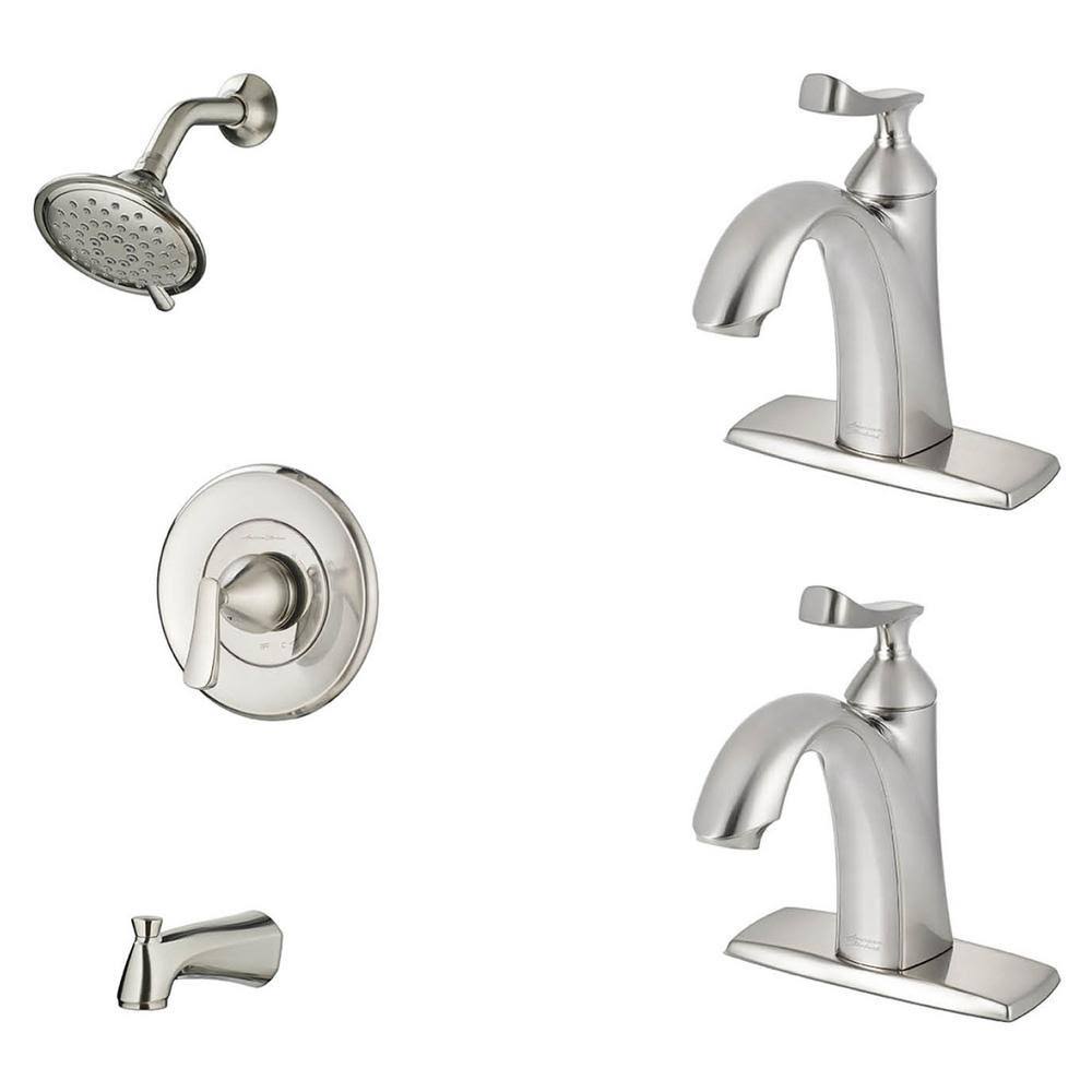 Brushed Nickel Tub and Shower Faucet and Two Single Hole Bathroom Faucets Set G588302