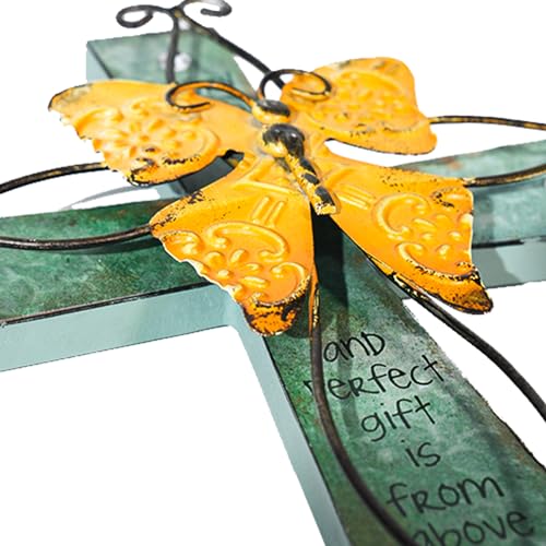Wooden Wall Cross with Metal Butterfly F265