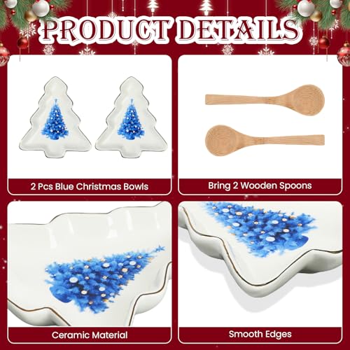2 Pcs Christmas Dinner Platter Ceramic Serving Dishes with Wooden Spoon Serving Platters Bowl N590