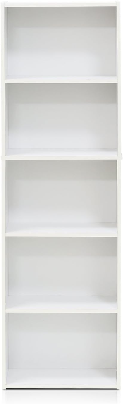 5-Tier Reversible Color Open Shelf Bookcase, White & 3-Tier Adjustable Shelf Bookcase, White Y442211